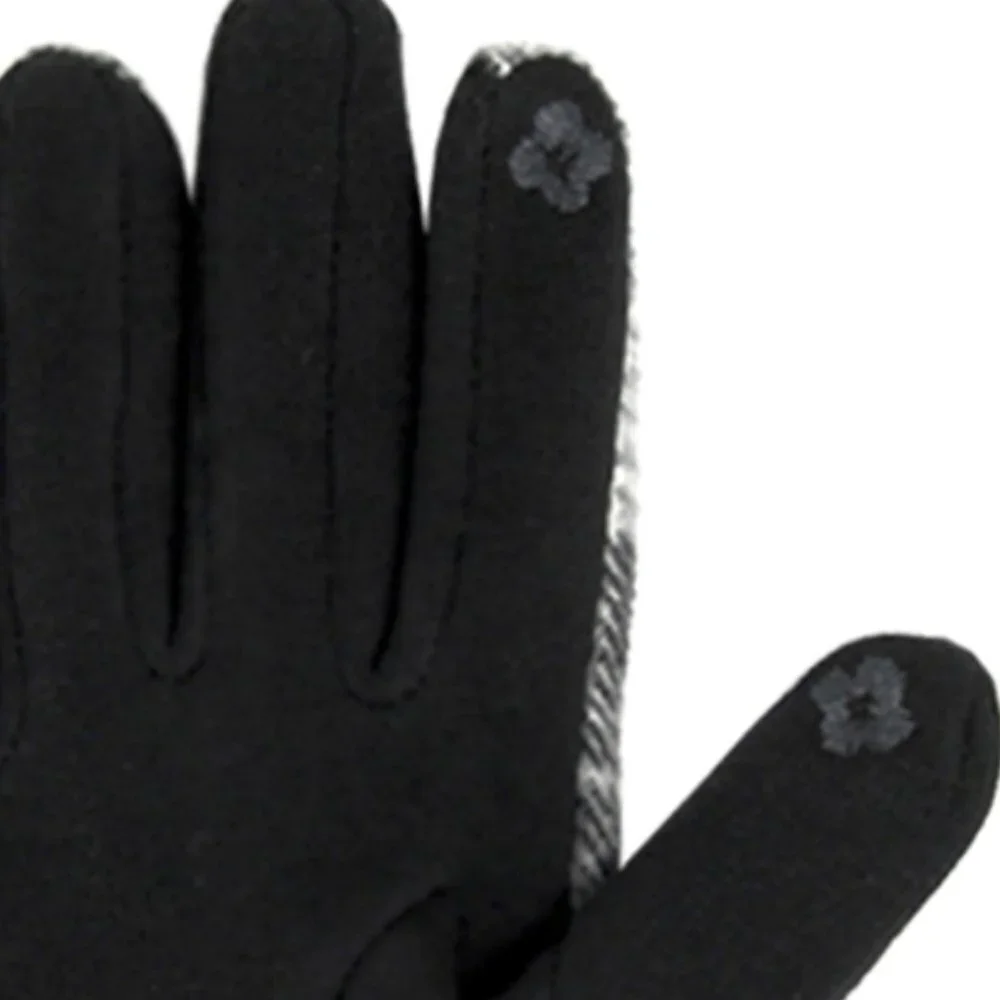 Black Button Plaid Smart Gloves Fleece Lined Smart Touch Text Friend